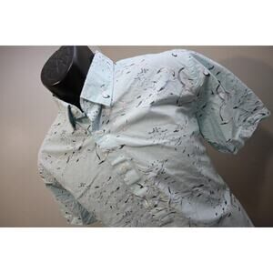 Peter Werth N.1‎ Dress Shirt Blue Birds Short Sleeve Button Up Mens Sz Medium